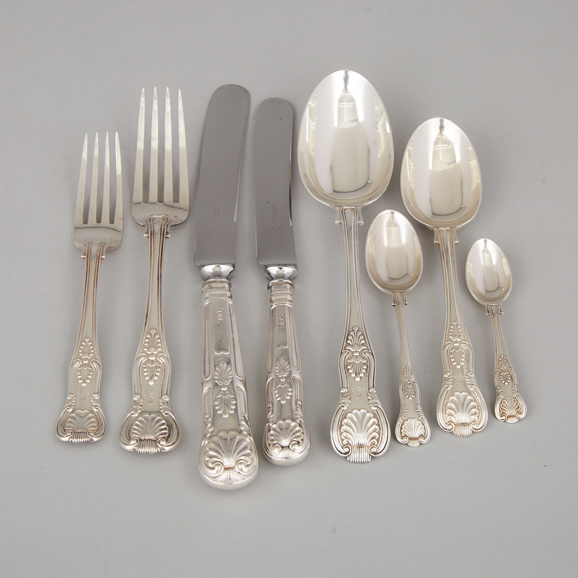 Victorian and Later Silver Kings Pattern Flatware Service, mainly Edward & Joseph Mappin, London, 1869