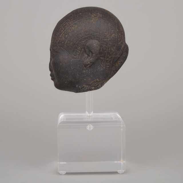 Egyptian Basalt Head of a Healing Statue, Late Period-Ptolemaic Period, 7th-2nd century B.C.