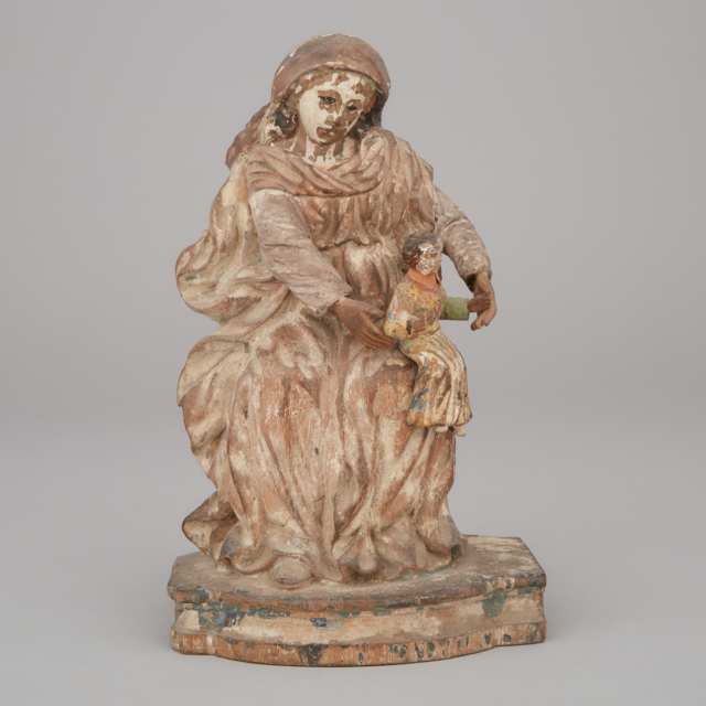 Spanish Colonial Santos Figure of the Sedes Sapientiae Madonna and Child, 18th/19th century