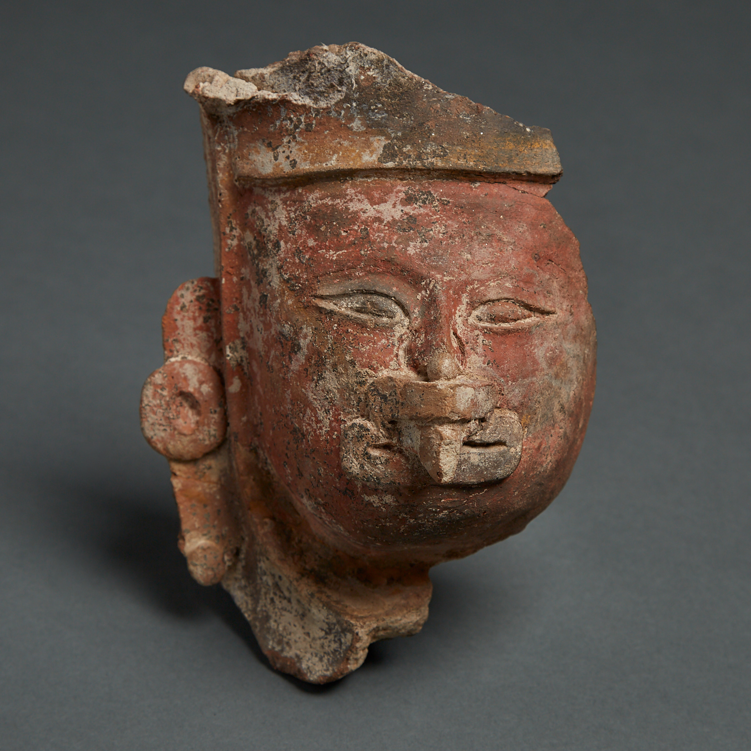 Zapotec Polychromed Pottery Urn Mask Fragment, Monte Alban, Early Classic Period, 300-600 A.D.