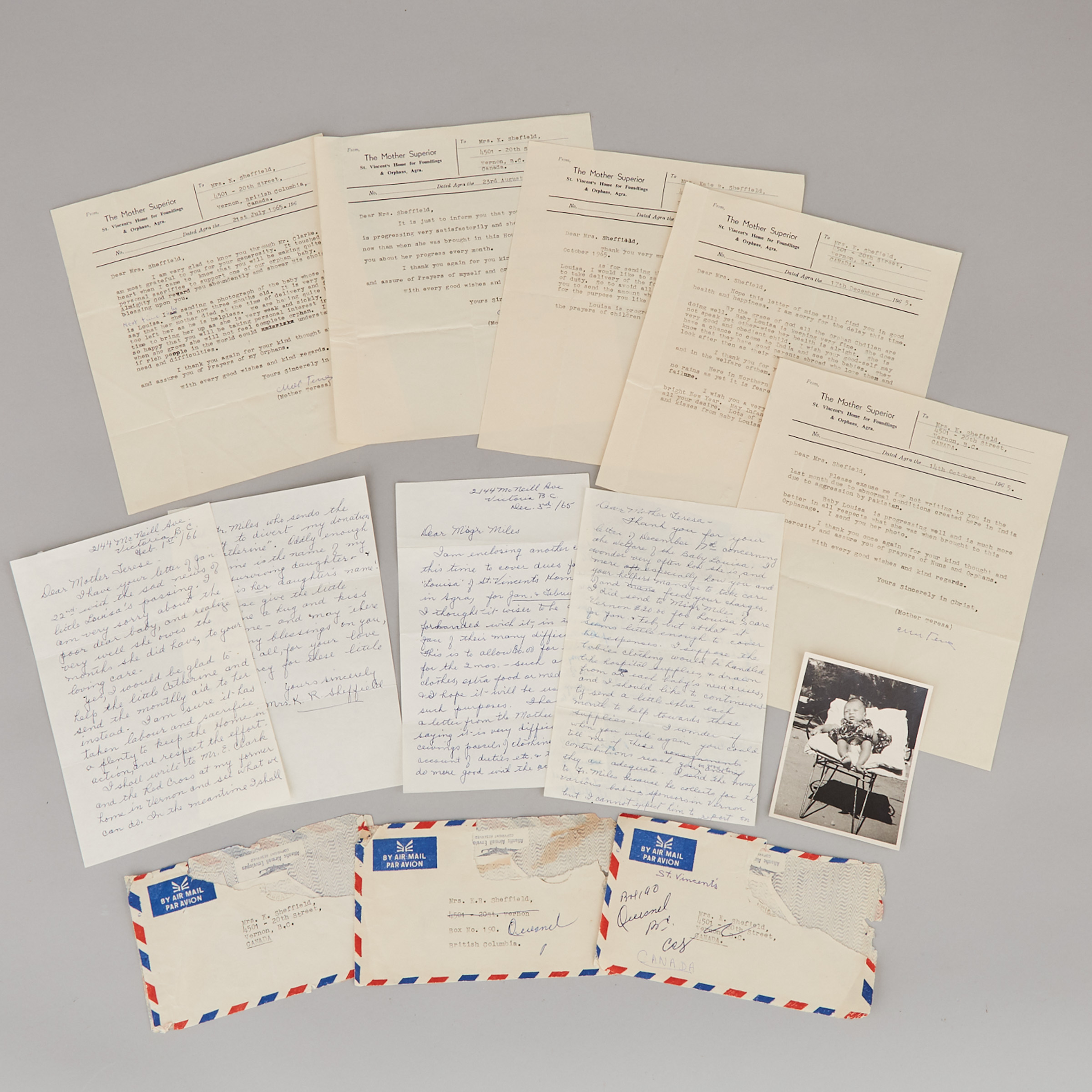 Archive of Five Letters Signed Mother Teresa, 1965