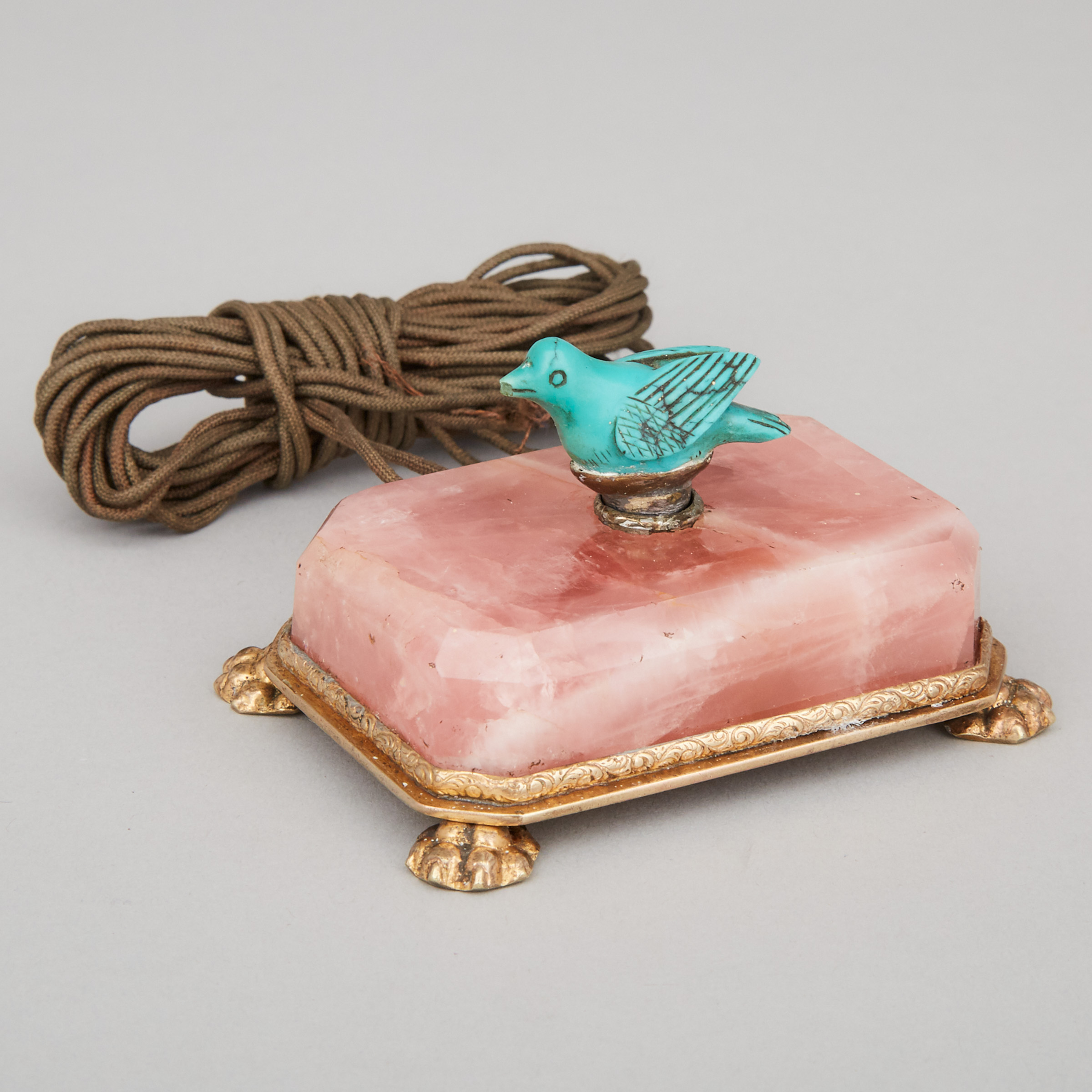 Rose Quartz and Turquoise Bird Form Servant Call Button, Nicholas Haydon, New York, 19th/early 20th century 