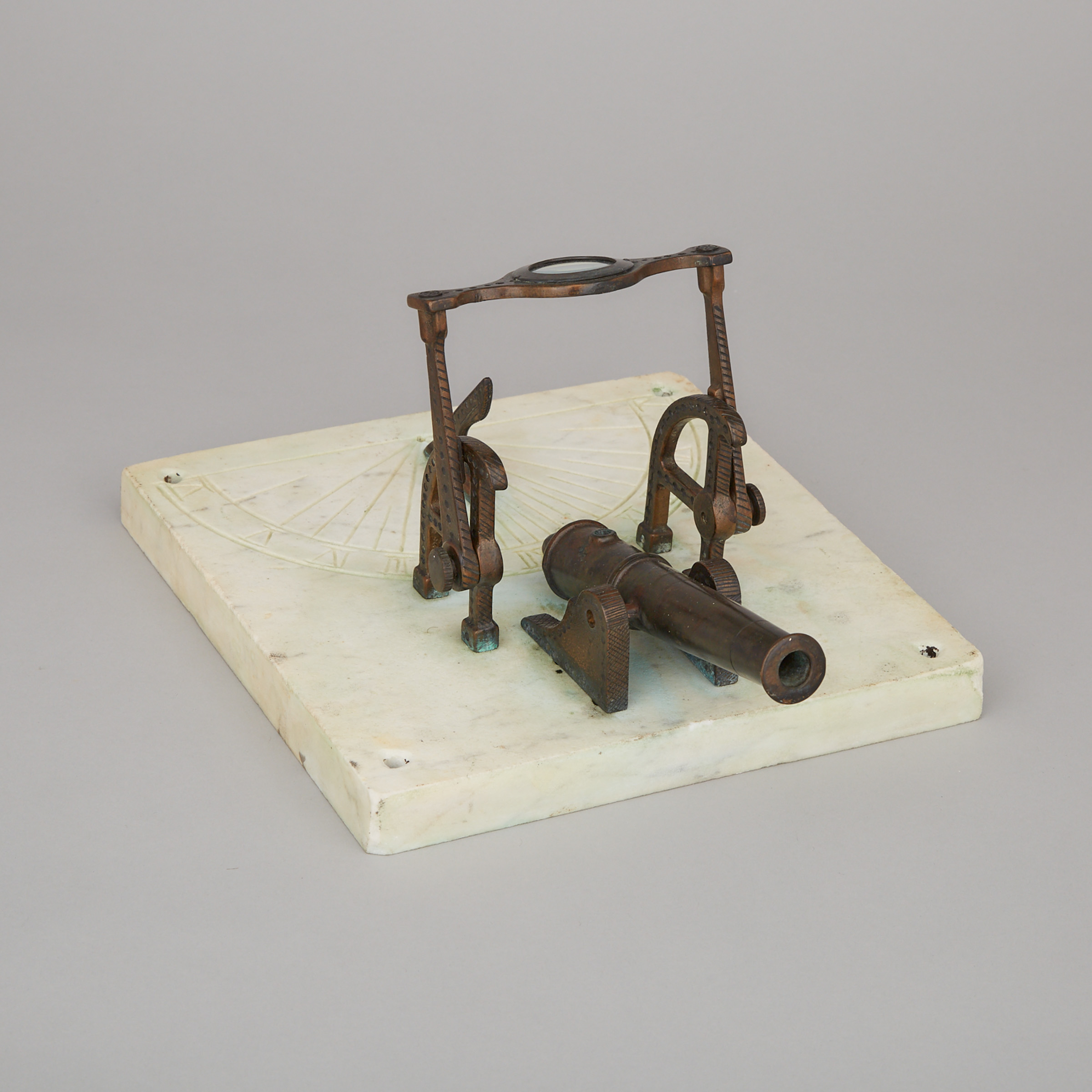 French Bronze and Marble Sundial Cannon or Noonday Gun, early 20th century