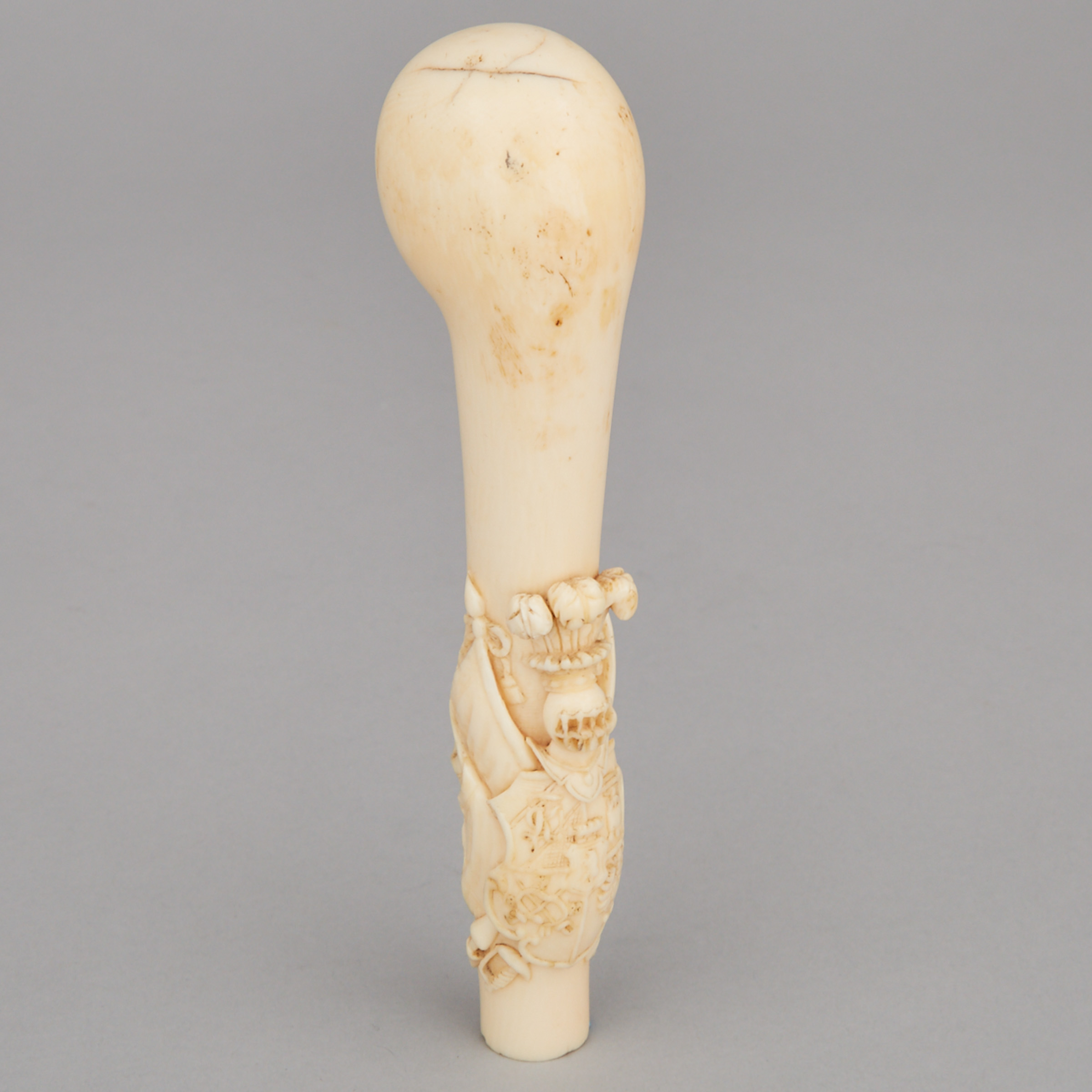 Heidelberg Style Armorial Carved Ivory Cane Handle, 1883