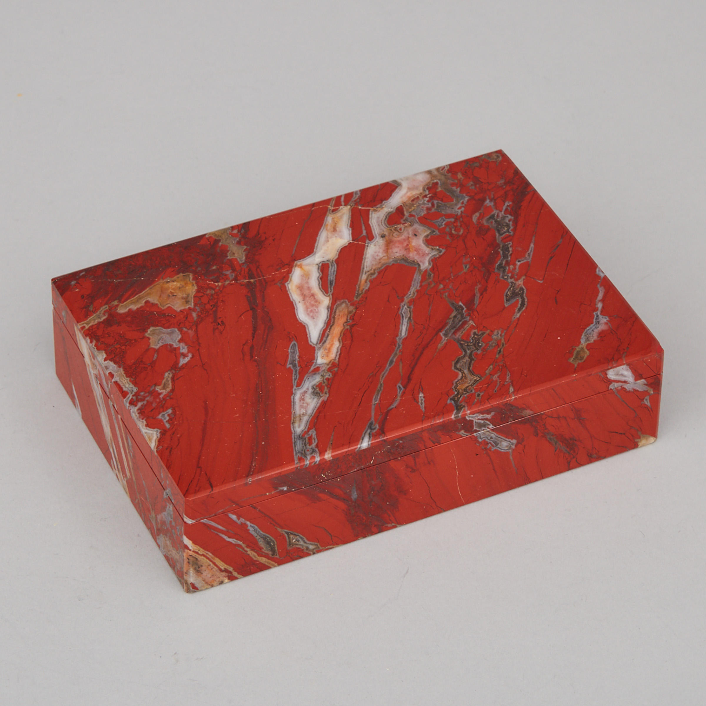 Red Feldspar Stone Dresser Box, 20th century