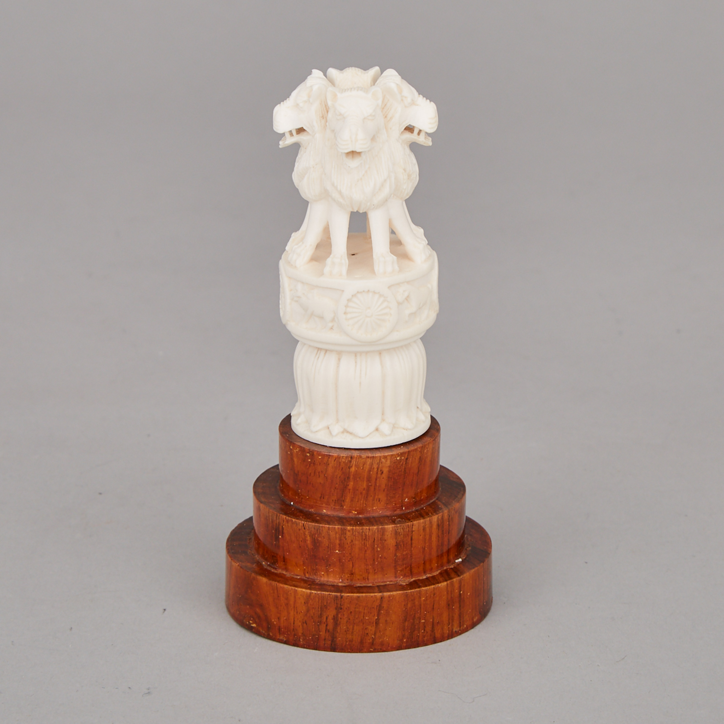 Indian Carved Ivory Reduction of The Lion Capital of Ashoka, early-mid 20th century 
