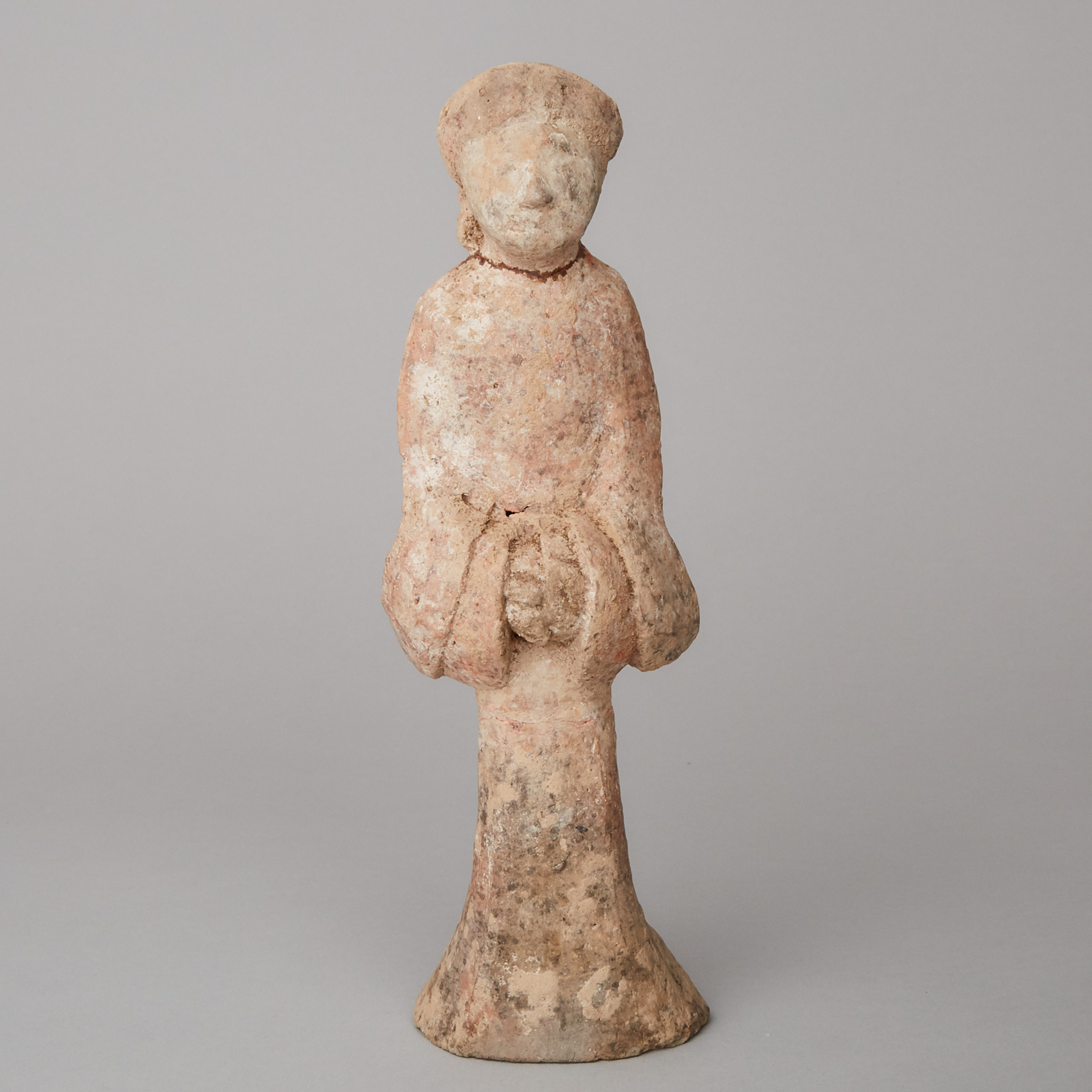Chinese Painted Pottery Attendant Tomb Figure, Tang Dynasty, 618-907