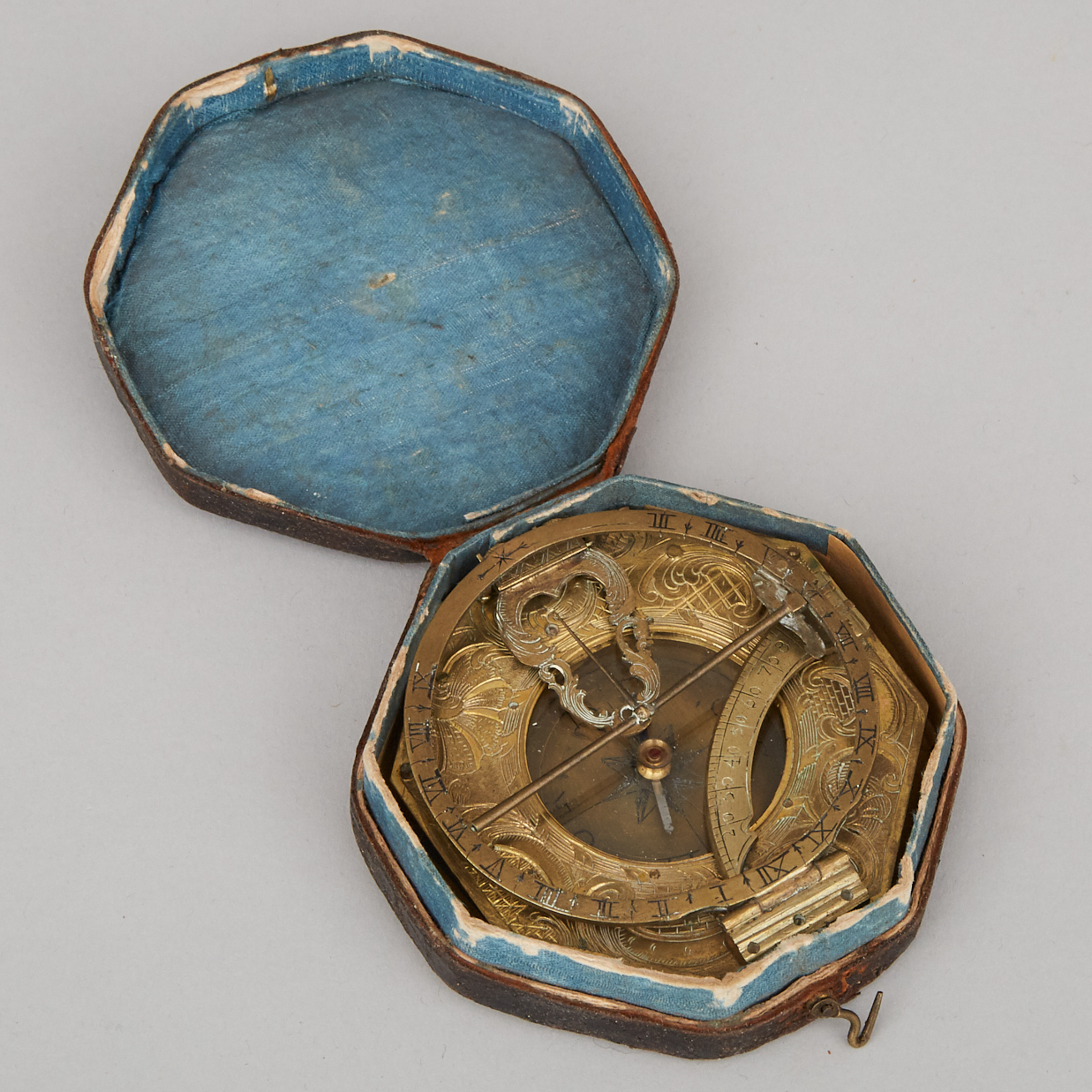 German Gilt Brass Universal Equinoctial Compass Sundial, Ludwig T. Müller, Augsburg, mid 18th century