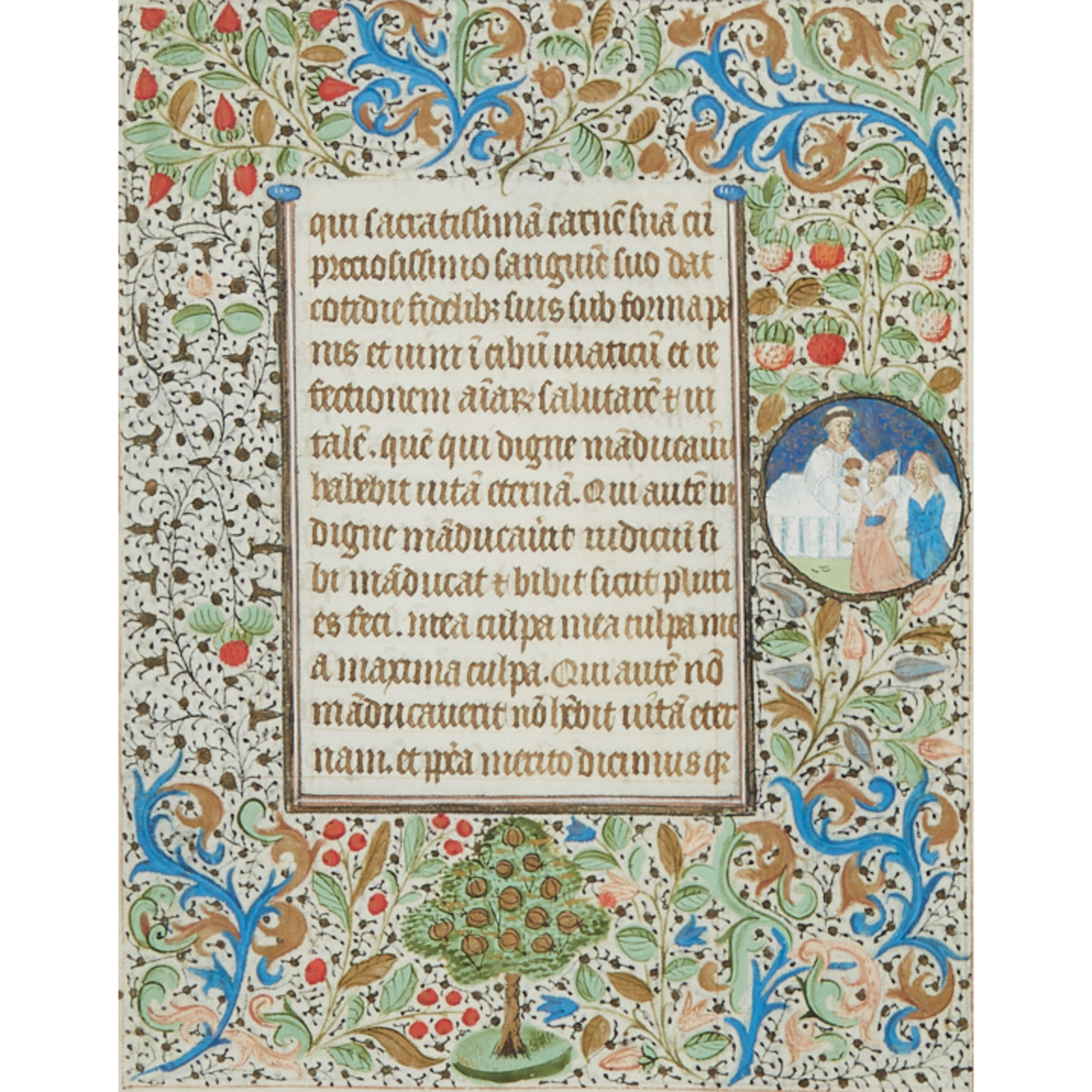 French Book of HOurs Illuminated Vellum Leaf, Circle of French Book of the Coëtivy Master, Paris, c.1460