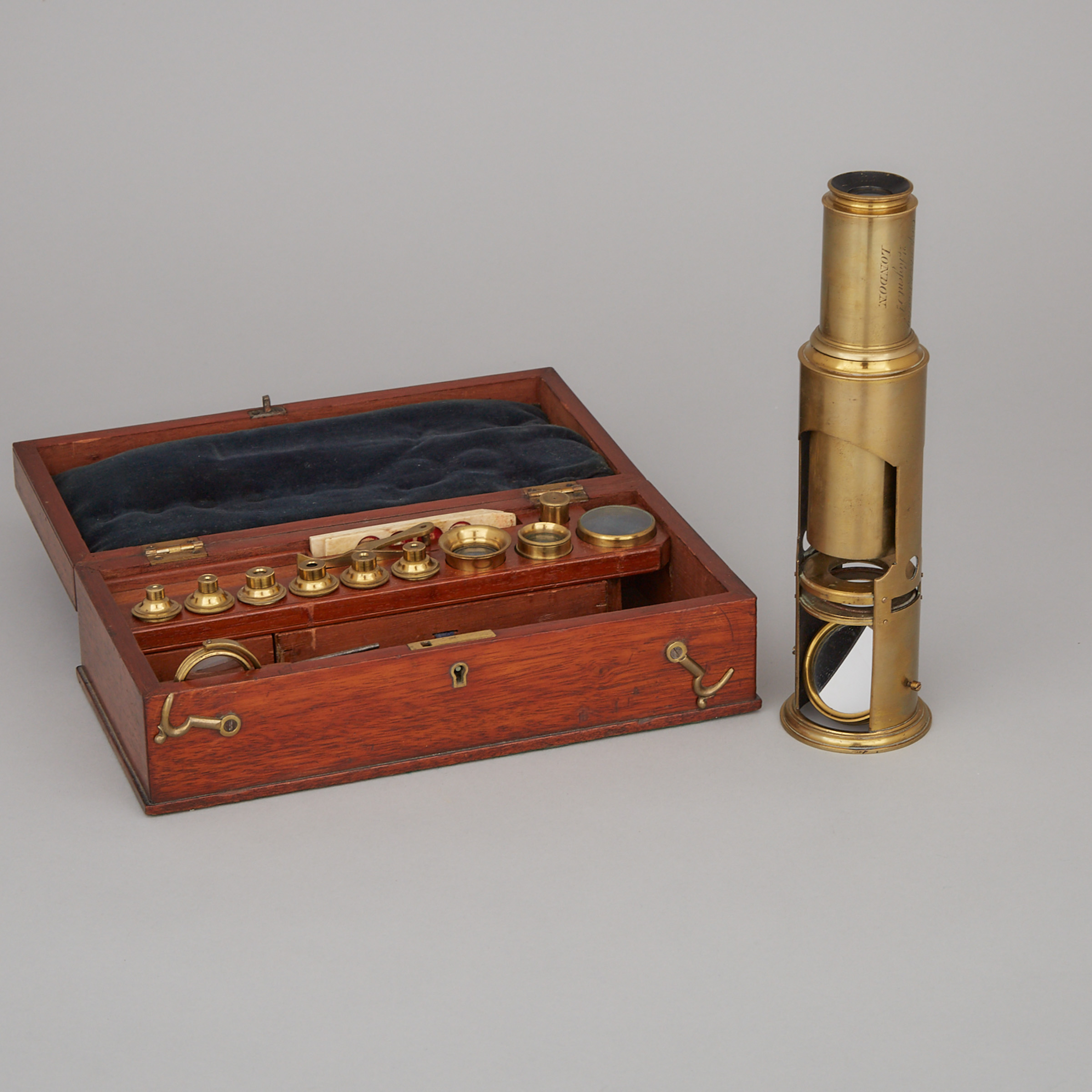 Early Victorian Lacquered Brass Martin Type Drum Microscope, Carpenter & Westley, London, c.1840
