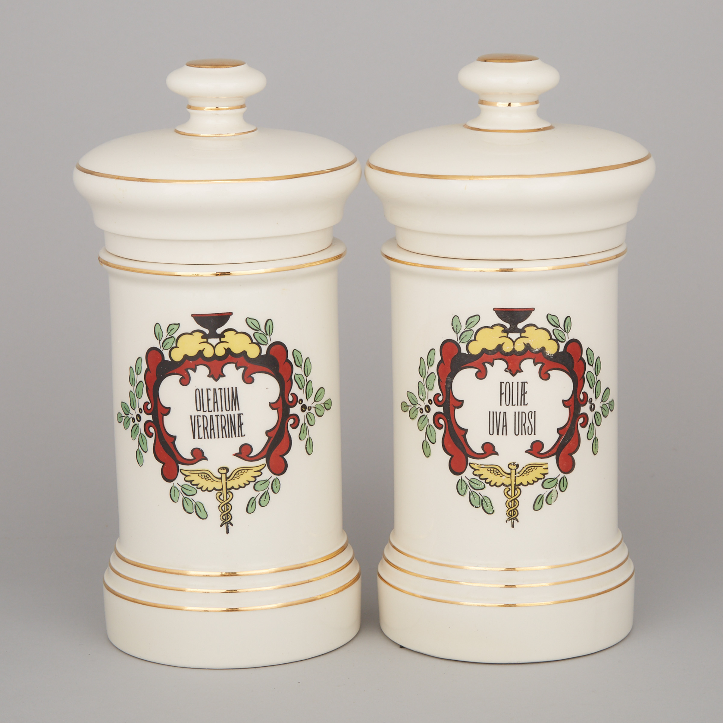 Two Porcelain Apothecary Jars, by Blair, U.S.A., mid 20th century