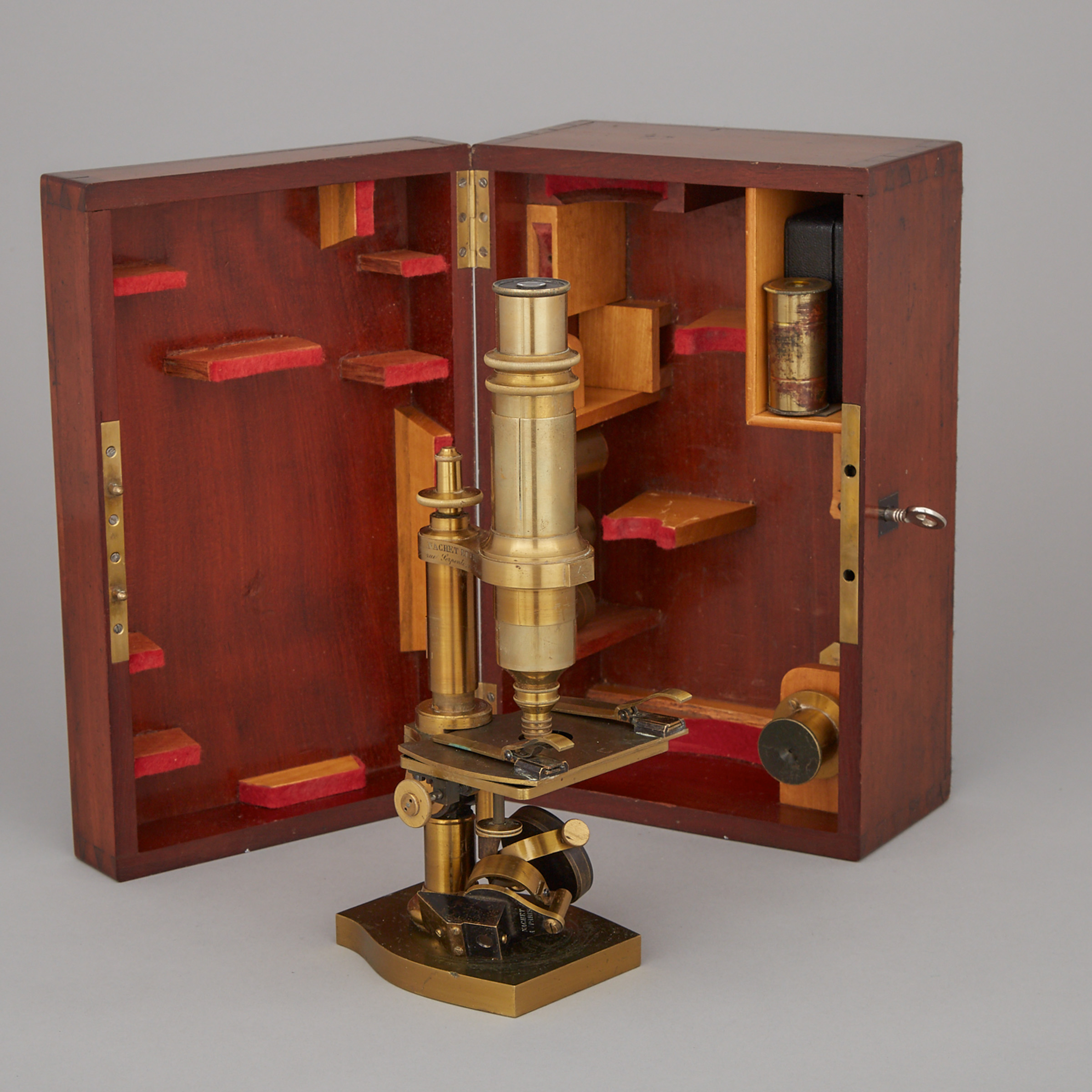 French Lacquered Brass Compound Microscope, Nachet et Fils, Paris, 19th century
