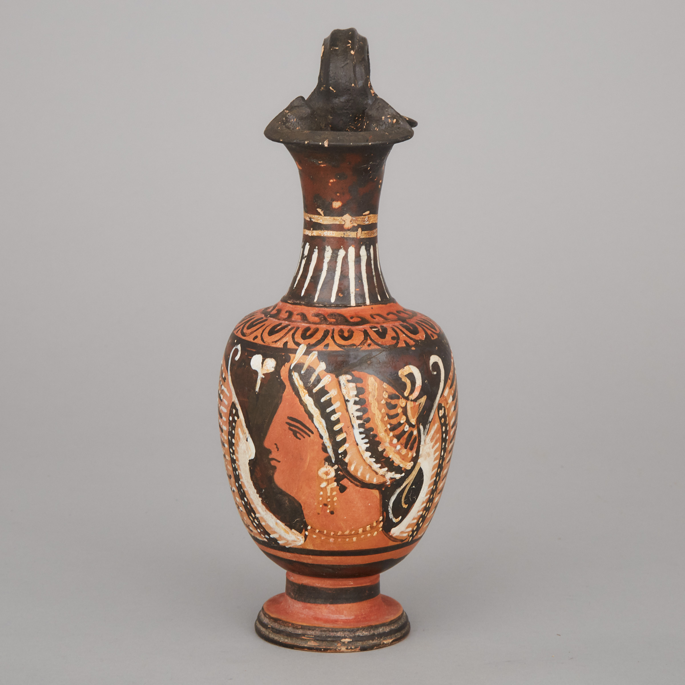 Apulian Red Figure Pottery Oinochoe, 4th century B.C.