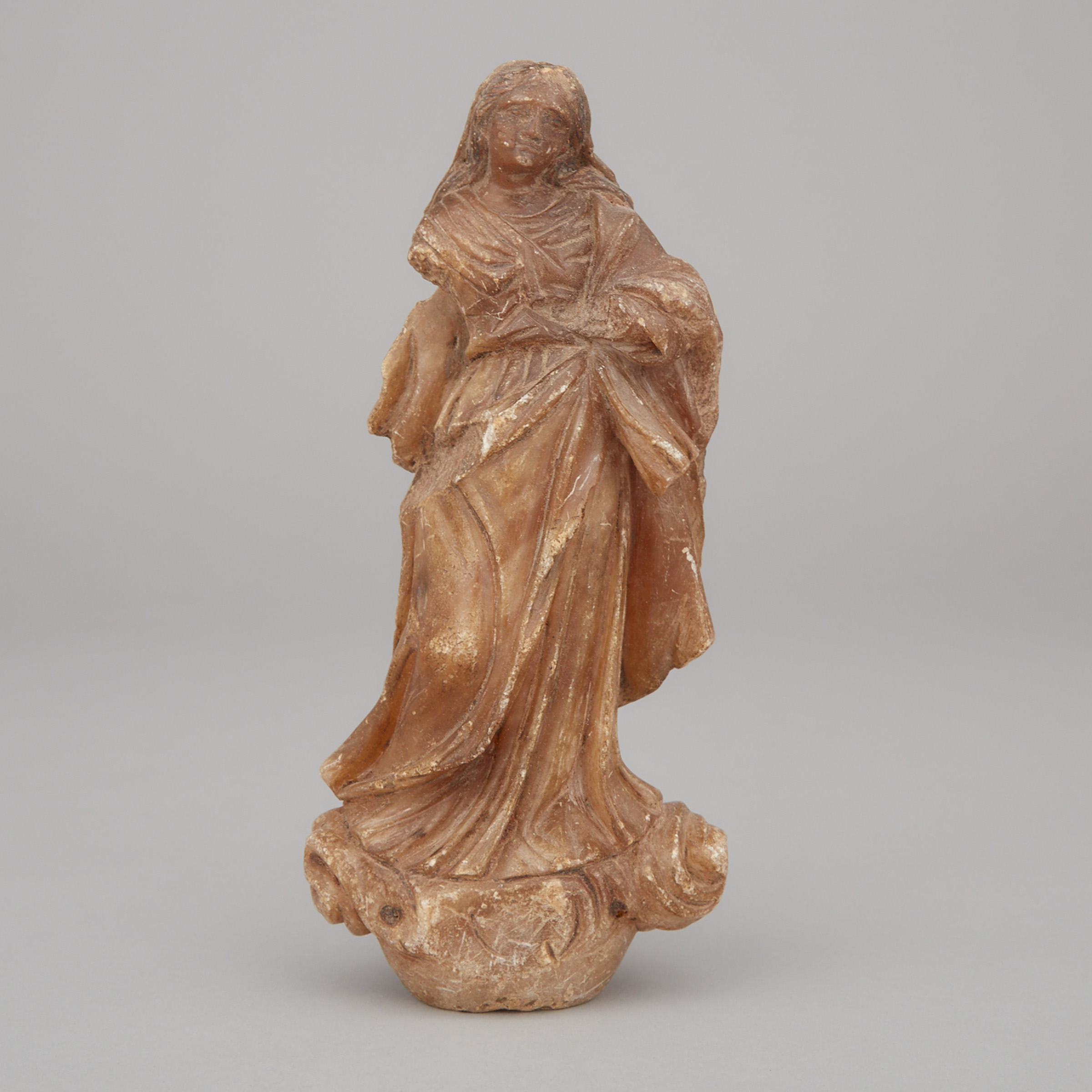 North Spanish Alabaster Figure of the Virgin, 17th century or earlier