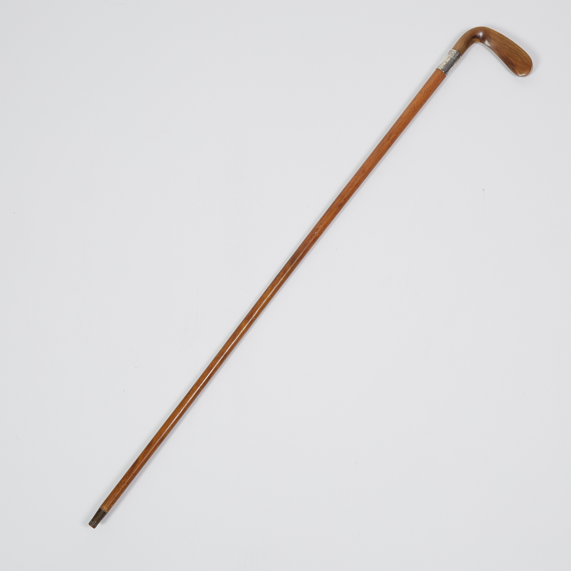 Edwardian Golf Club form Silver and Horn Mounted Malacca Cane, London, 1912
