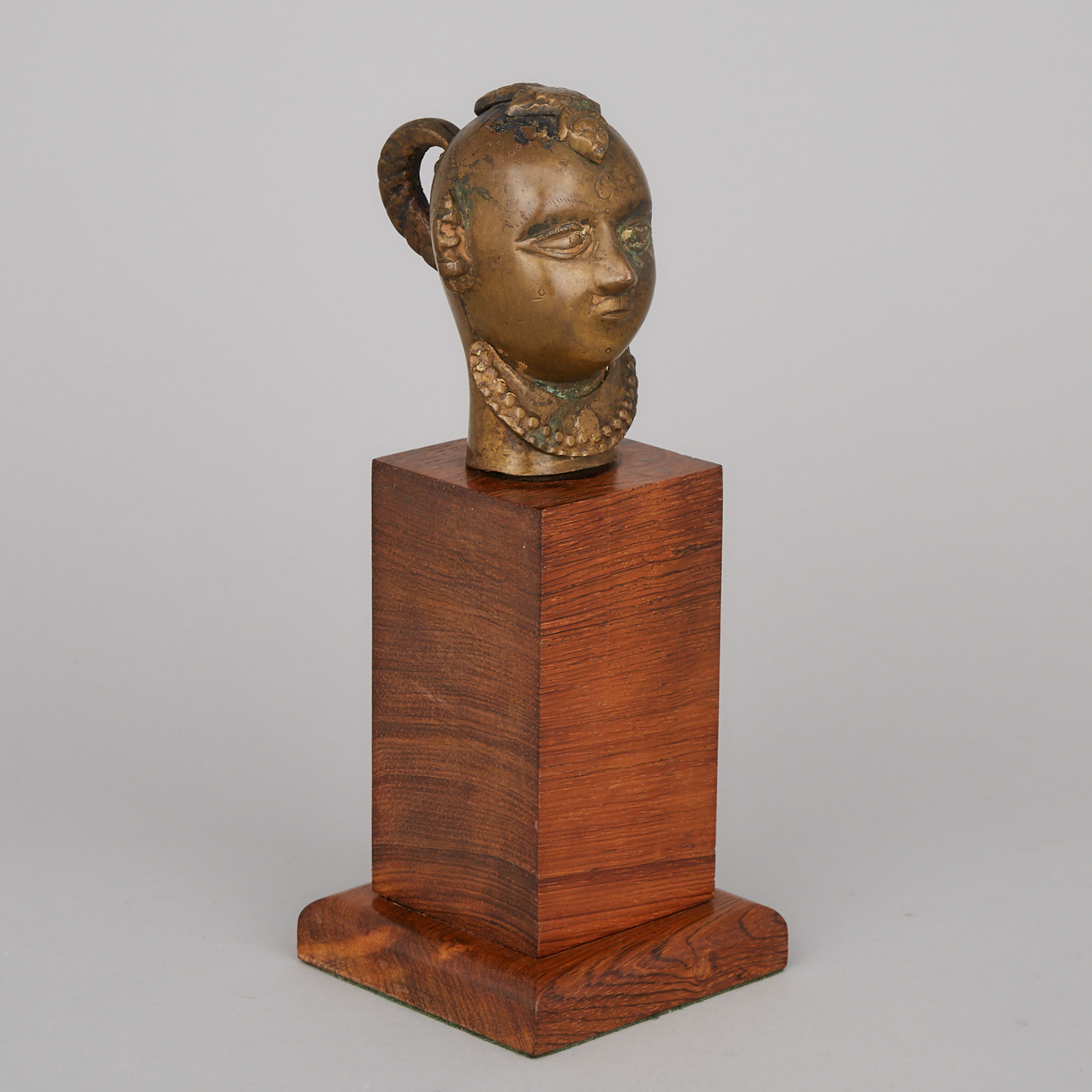 Small Benin Bronze Head of a Warrior, 19th century