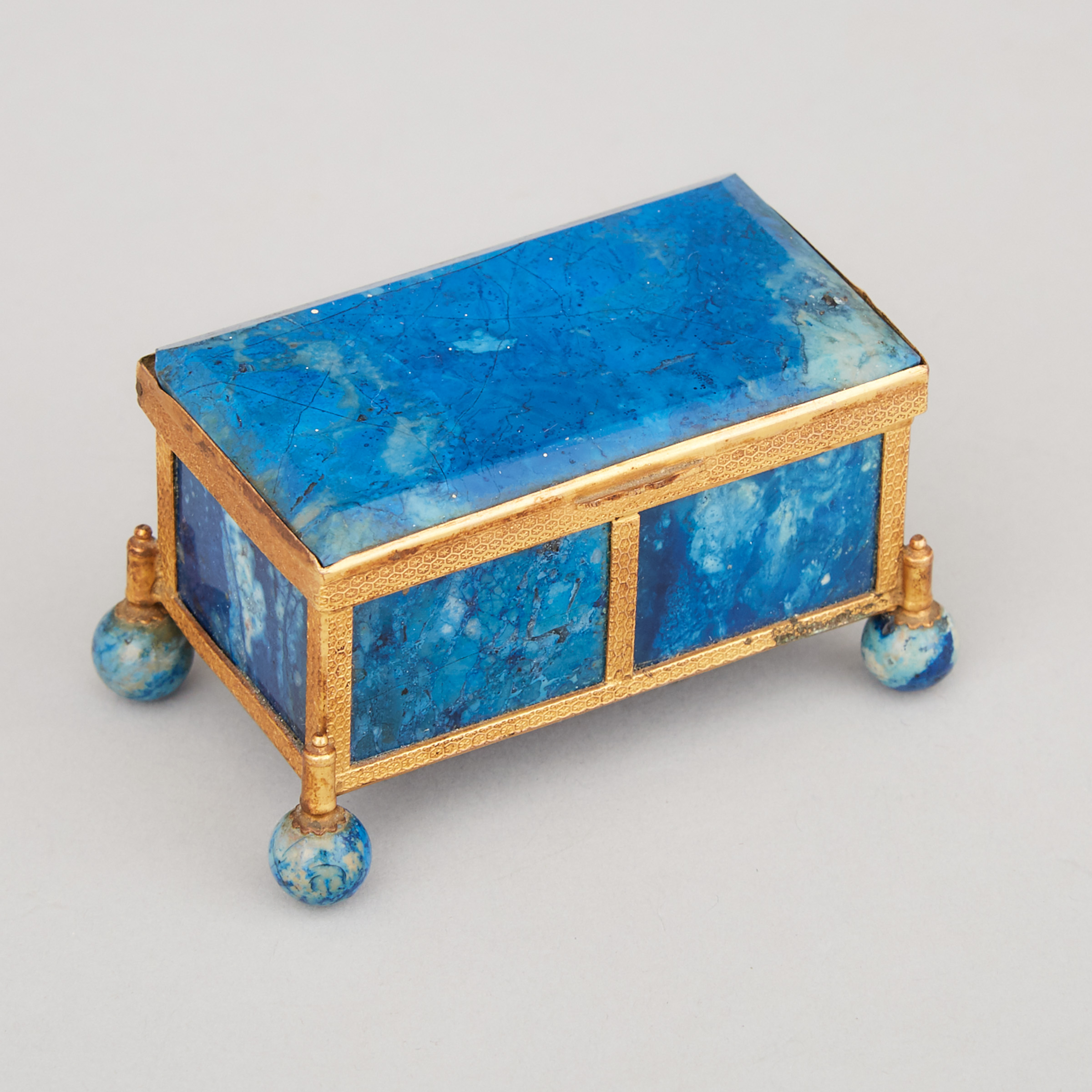 Italian Lapis Lazuli Panelled Gilt Metal Dresser Box, 19th century