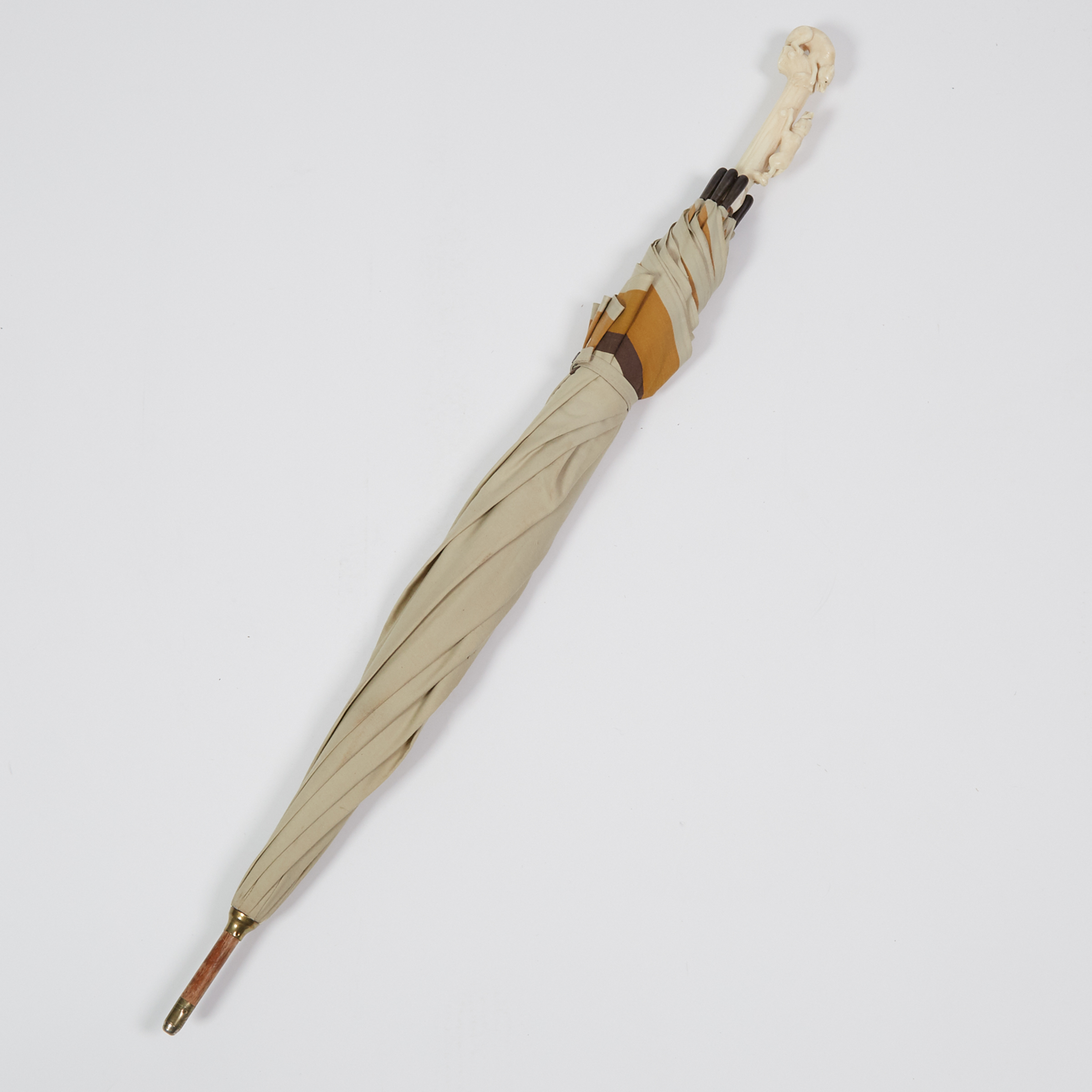 Gentleman's Umbrella with Carved Bone Dog Versus Wolf Form Handle, 19th century and later