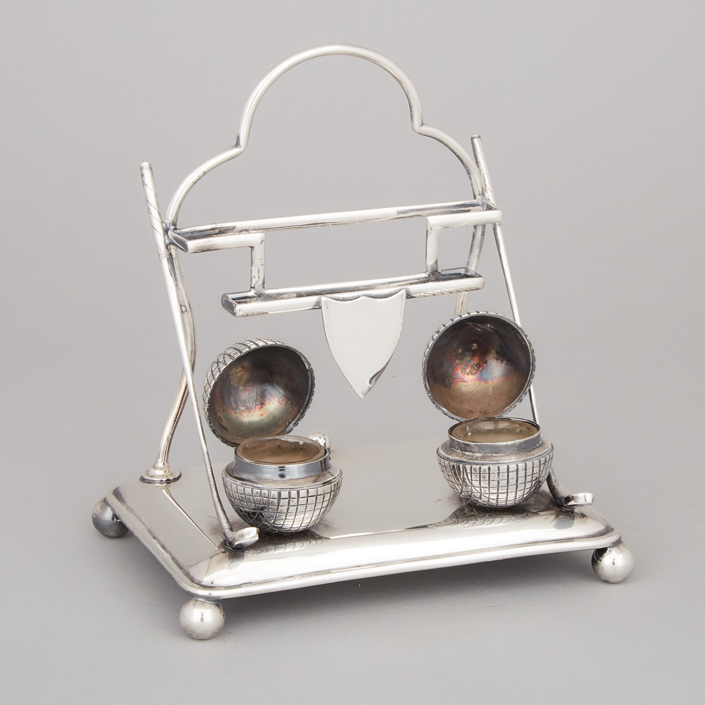 Edwardian Silver Plate Golfer's Desk Stand, early 20th century