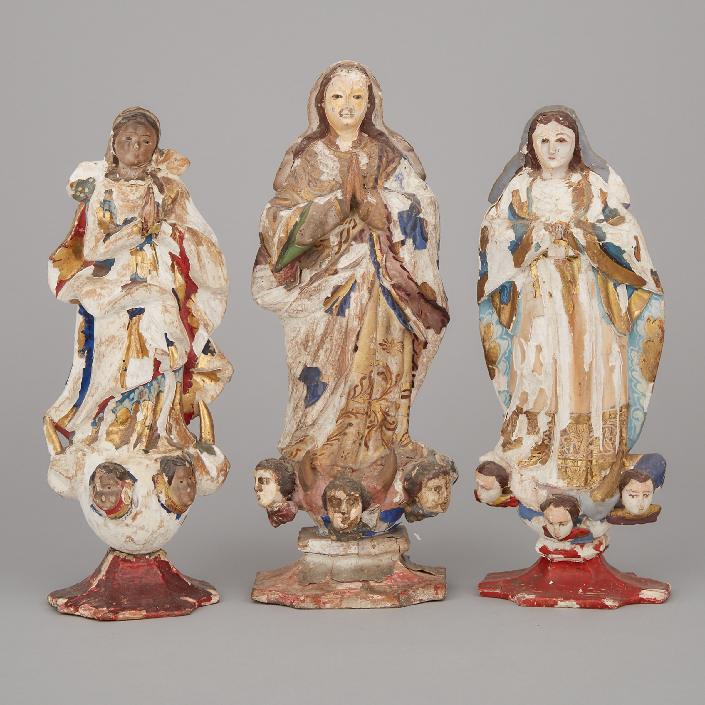 Three Spanish Colonial Santos Figures of the Madonna, 18th/19th century