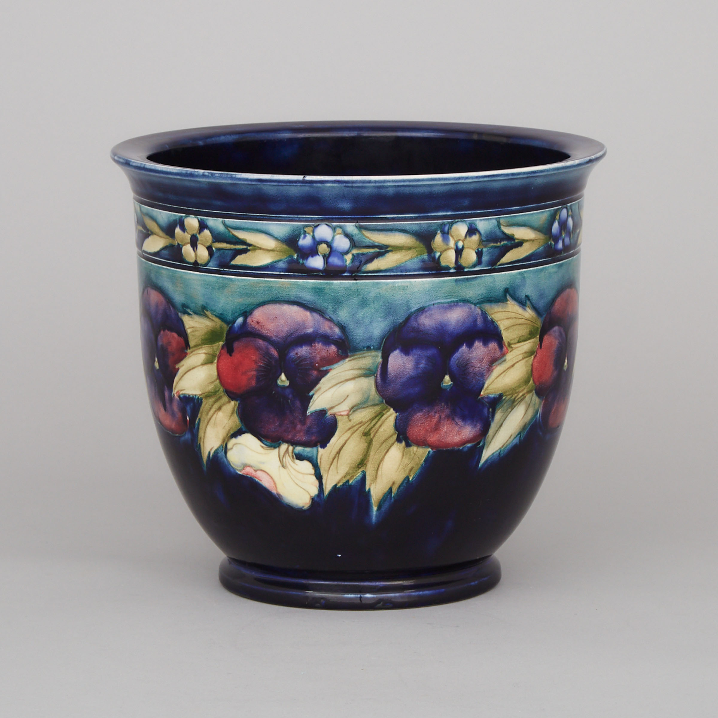 Moorcroft Pansy Jardinière with Forget-Me-Not Band, c.1914-16